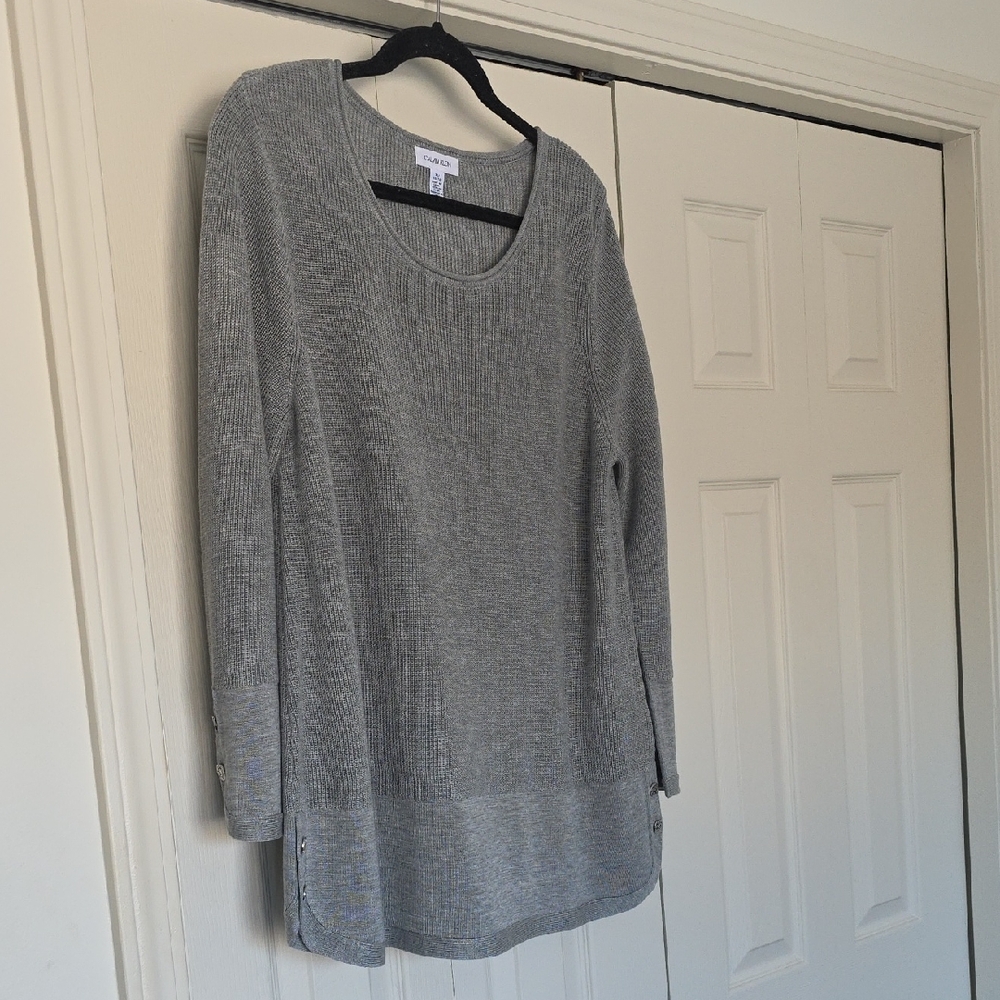 Calvin Klein Heather Gray Knit Top With Button Details XL